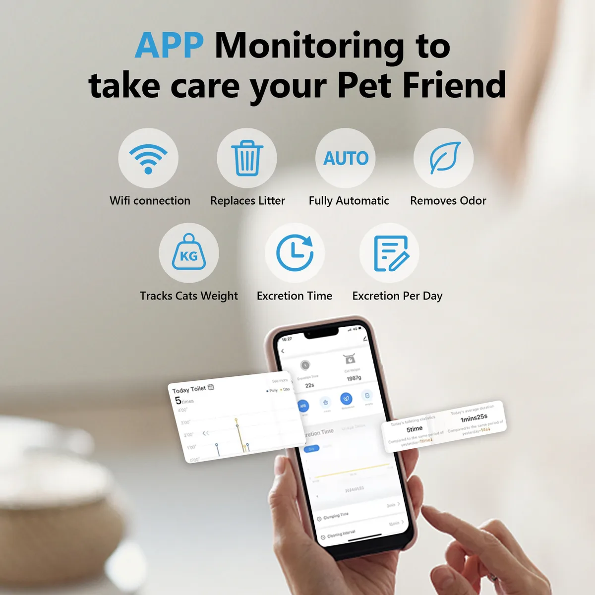 Smart Self-Cleaning Cat Litter Box APP Control Eco Deodorizing 70L - detail