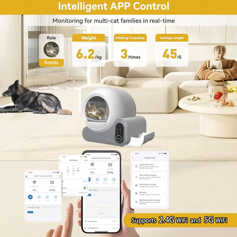 Smart Self-Cleaning Cat Litter Box APP Control Eco Deodorizing 70L