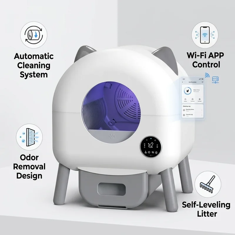 OEM Automatic Self Cleaning Cat Litter Box Smart APP Controlled Odor Free