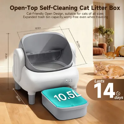 Automatic Self-Cleaning Smart Cat Litter Box 35L Plastic Drum Safety Protection