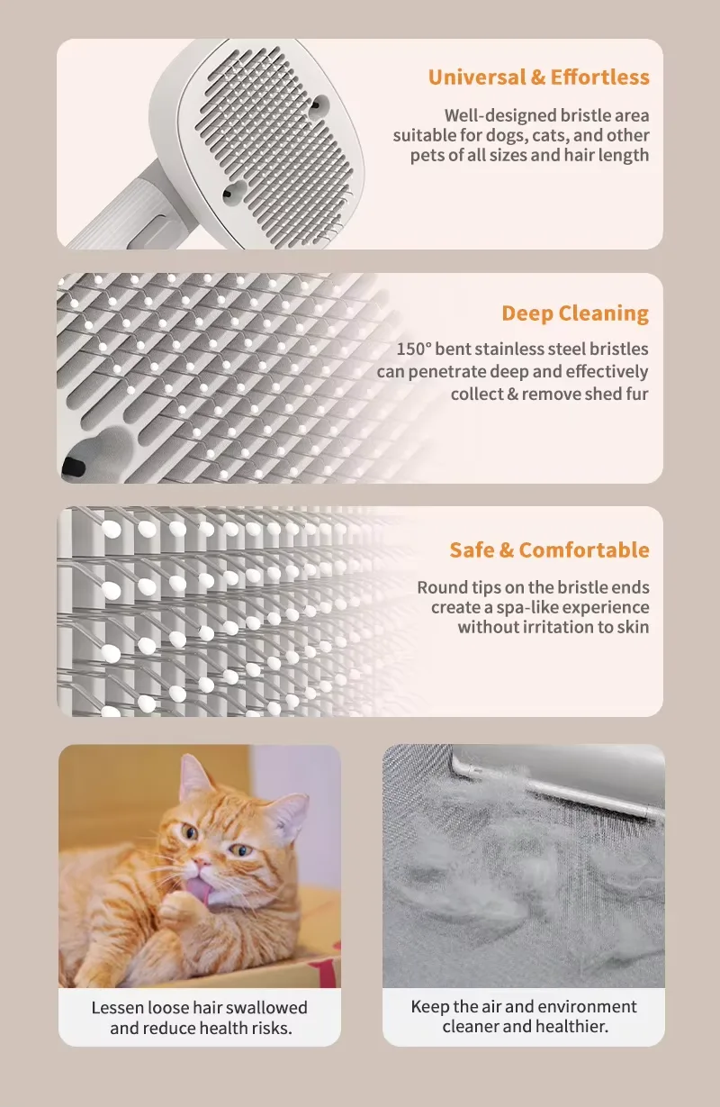 Electric Vibration Massage Pet Brush Self Cleaning Slicker Brush for Cat Dog - detail