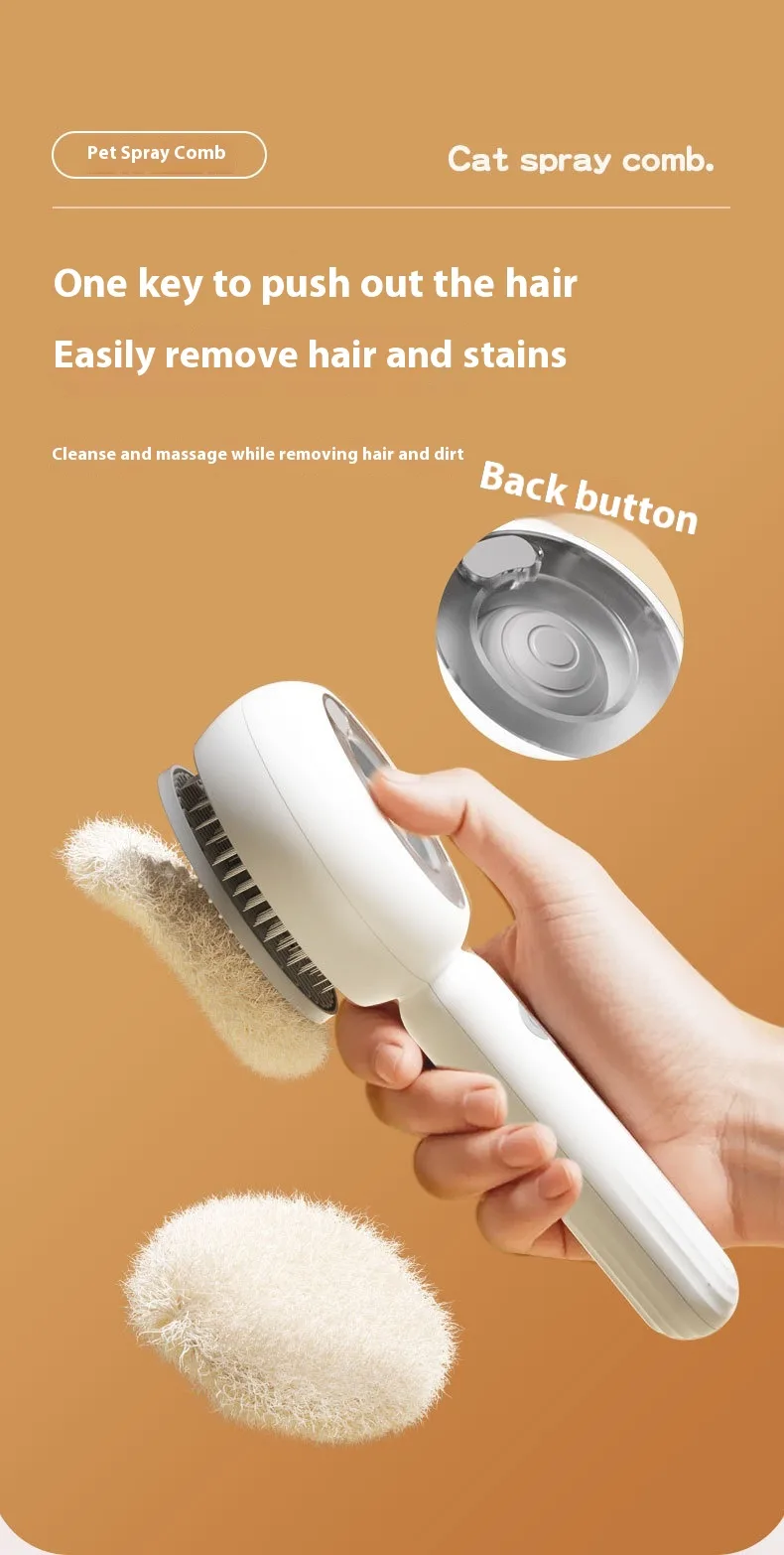 Custom Logo Electric Spray Cat Brush Self Cleaning Dog Grooming Brush - detail