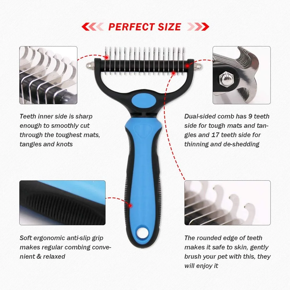 Self-Cleaning Deshedding Massage Brush Dematting Comb Groom Kit for Dogs Cats - detail