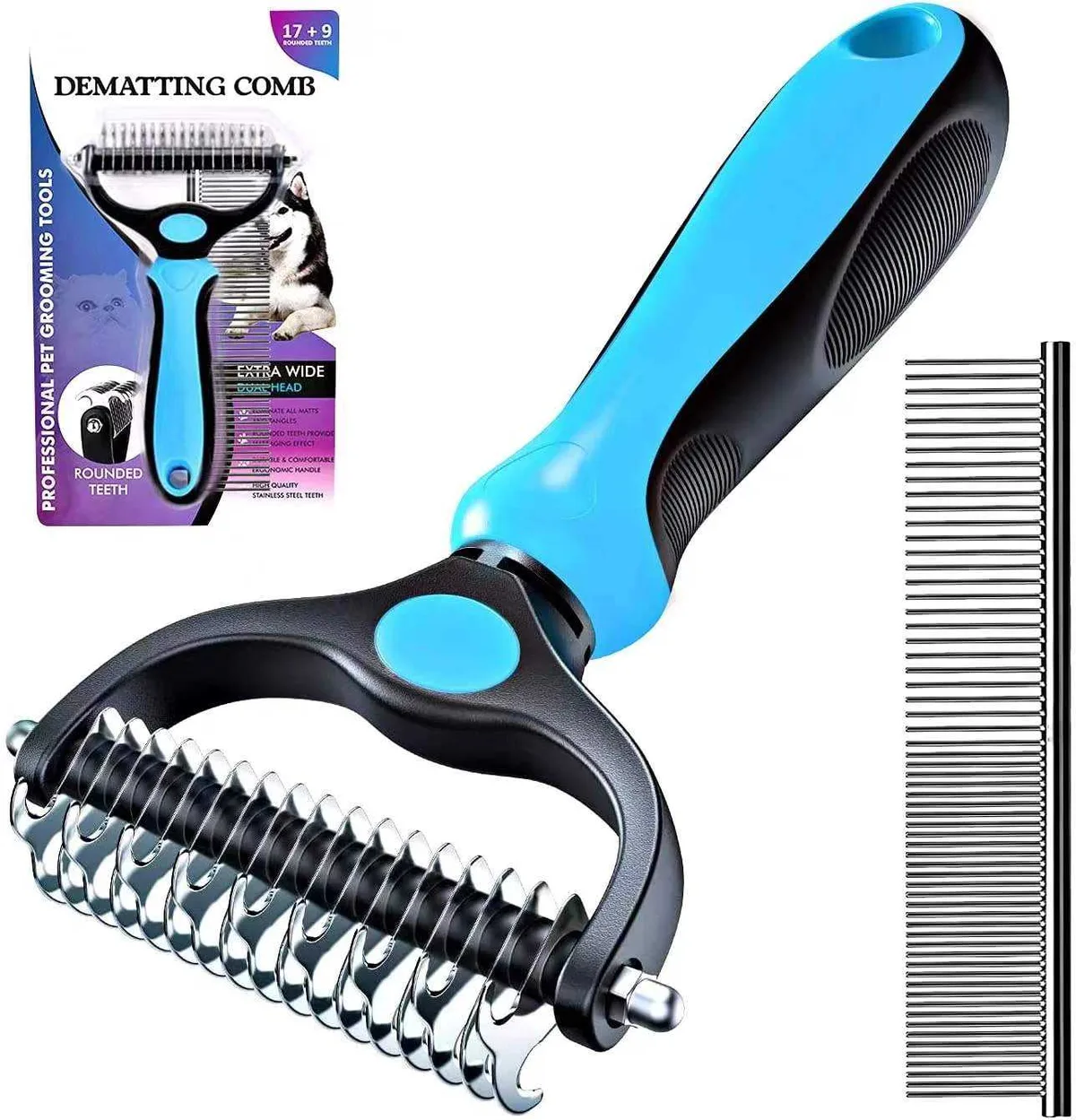 Self-Cleaning Deshedding Massage Brush Dematting Comb Groom Kit for Dogs Cats - detail