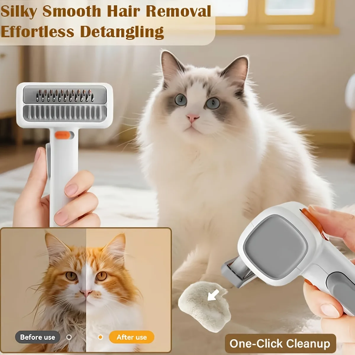 2-in-1 Pet Grooming Brush Detangler Comb One-Click Clean Deshedding Tool - detail