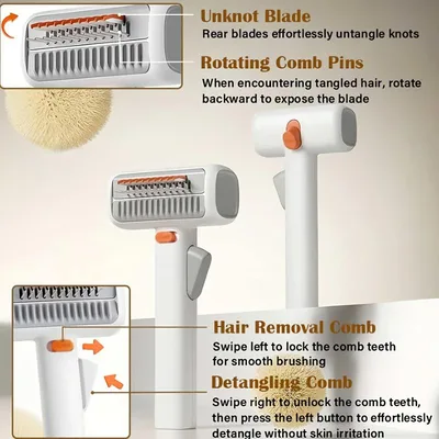 2-in-1 Pet Grooming Brush Detangler Comb One-Click Clean Deshedding Tool