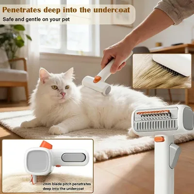 2-in-1 Pet Grooming Brush Detangler Comb One-Click Clean Deshedding Tool