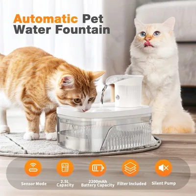 Wireless Automatic Pet Water Fountain 2.5L 2200mAh Rechargeable Infrared Sensor
