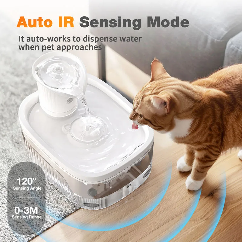 Wireless Automatic Pet Water Fountain 2.5L 2200mAh Rechargeable Infrared Sensor