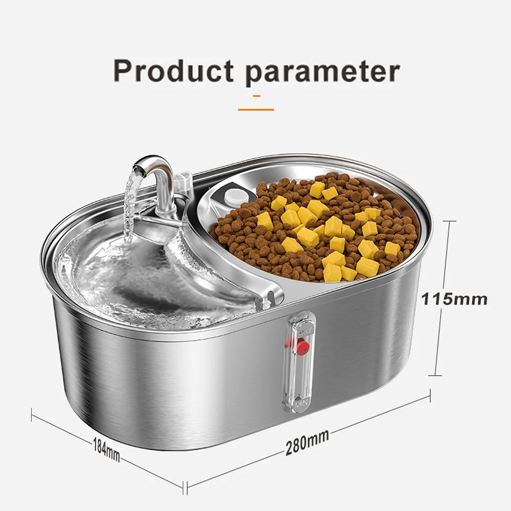 3.2L Stainless Steel Pet Water Dispenser Automatic IPX5 Waterproof USB Rechargeable - detail