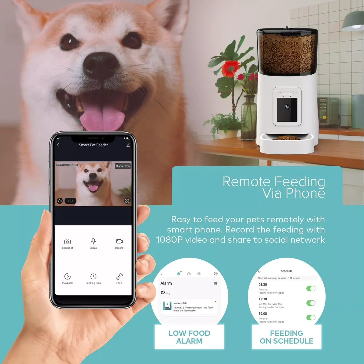 OEM Private Label Smart Pet Feeder 6L with Camera Remote Control Cat Dog - detail
