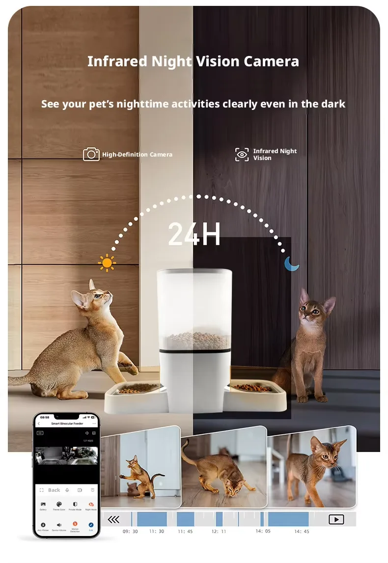 6L Smart WiFi Pet Feeder HD Camera Voice Recording Double Bowls Automatic - detail