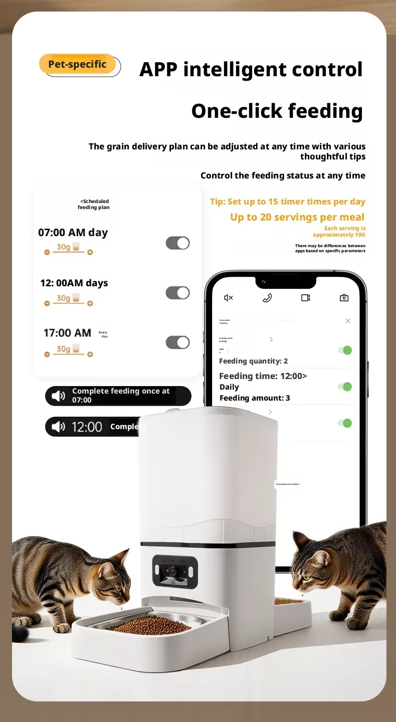 6L Smart WiFi Pet Feeder HD Camera Voice Recording Double Bowls Automatic - detail