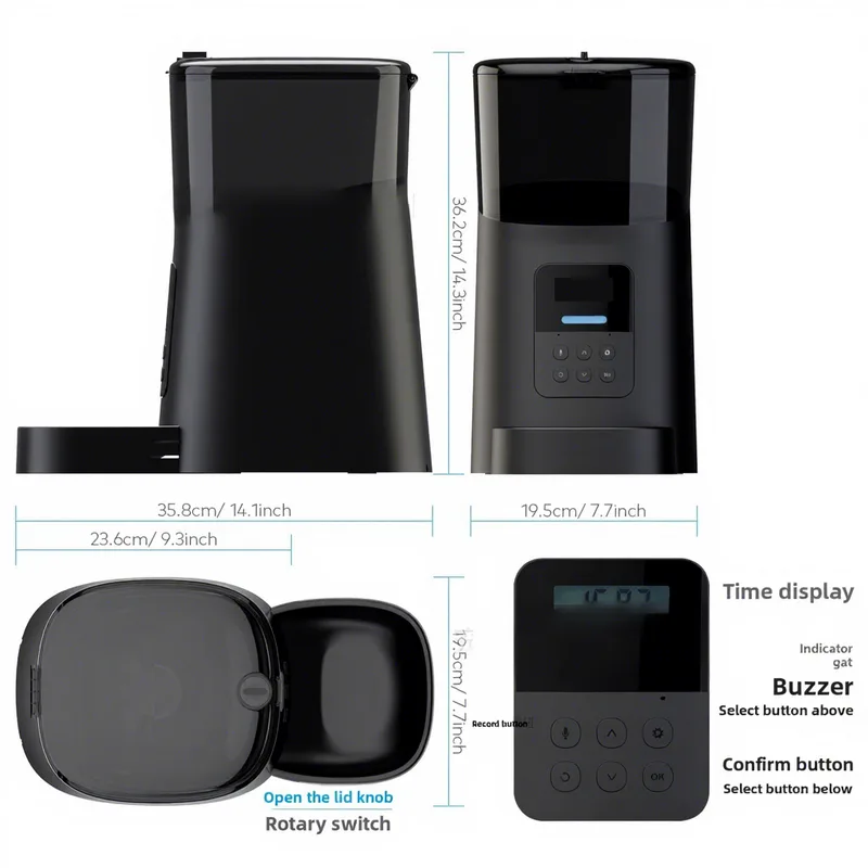 Automatic Pet Feeder 6L Timed Quantitative Adapter Powered for Dogs Cats