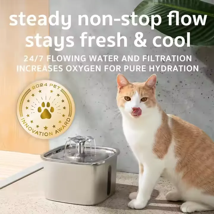 2.6L Stainless Steel Cat Water Fountain Automatic Pet Water Dispenser - detail