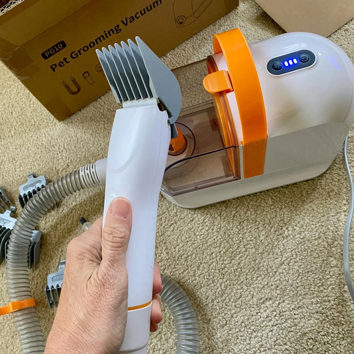 12000Pa Pet Grooming Vacuum Kit 150cm Hose Electric Clipper Brush Set - detail