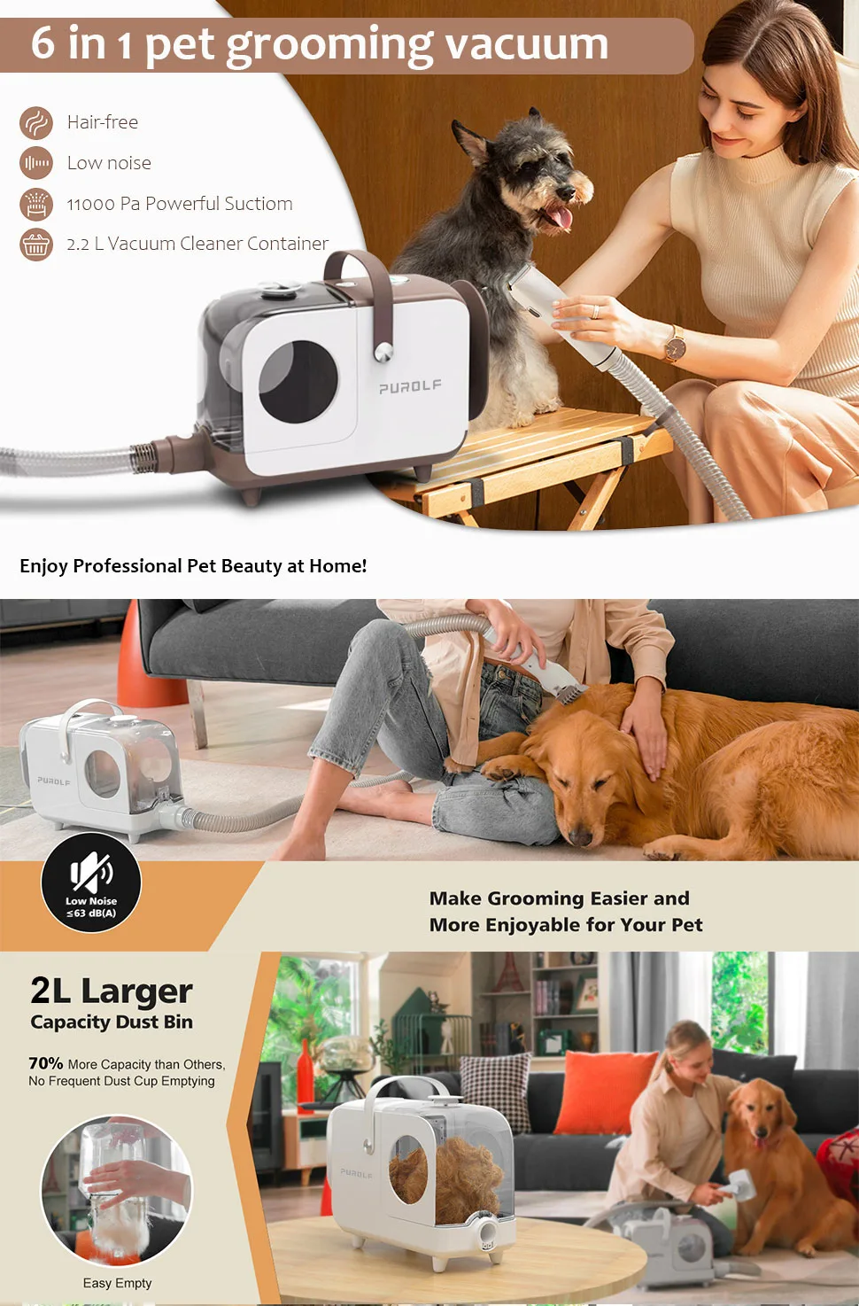 Pet Vacuum Cleaner Electric Clipper Slicker Grooming Brush Kit Dog Cat - detail