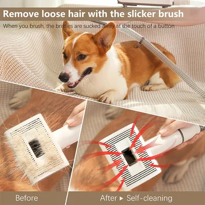 Pet Vacuum Cleaner Electric Clipper Slicker Grooming Brush Kit Dog Cat