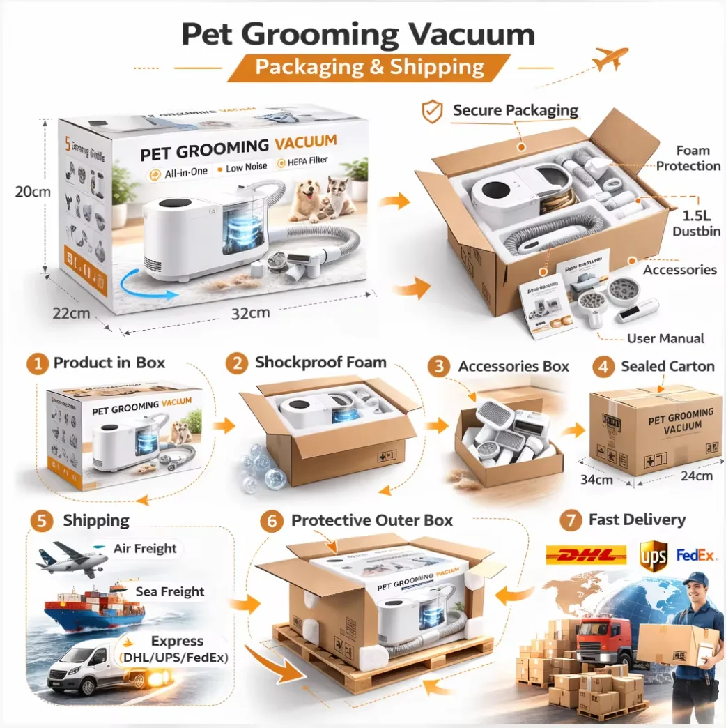 Low Noise Pet Grooming Vacuum All-in-One Hair Removal Clipper Brush Kit - detail