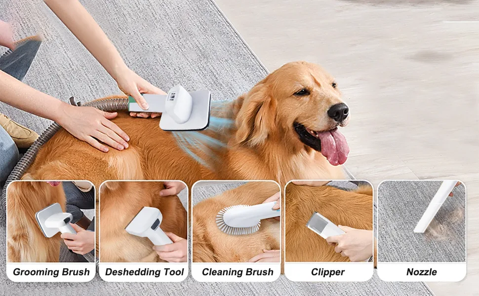 Dog Grooming Vacuum Kit 7-in-1 Clipper Nail Grinder Hair Trimming Combing - detail