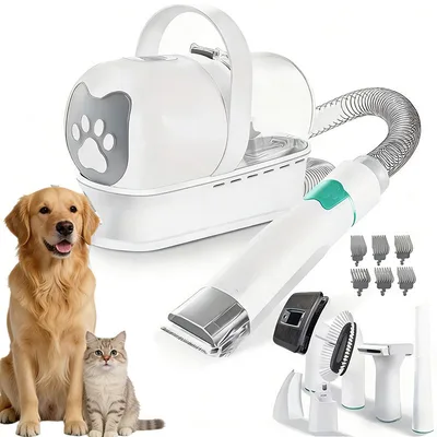Dog Grooming Vacuum Kit 7-in-1 Clipper Nail Grinder Hair Trimming Combing