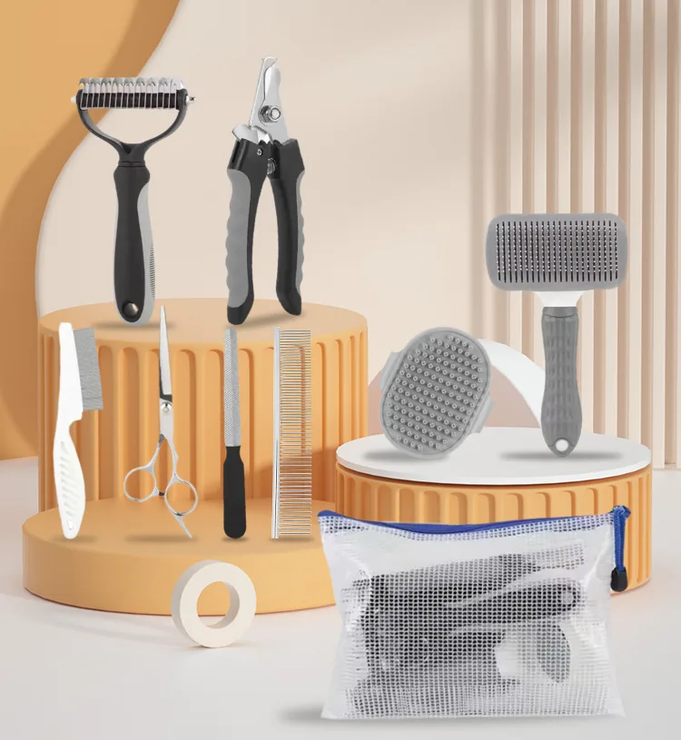 9 in 1 Pet Grooming Combo Kit Nail Clipper File Deshedding Rake Comb Brush - detail