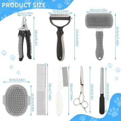 9 in 1 Pet Grooming Combo Kit Nail Clipper File Deshedding Rake Comb Brush