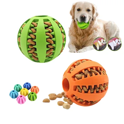 Tough Natural Rubber Dog Chew Ball Toy Teeth Cleaning Interactive
