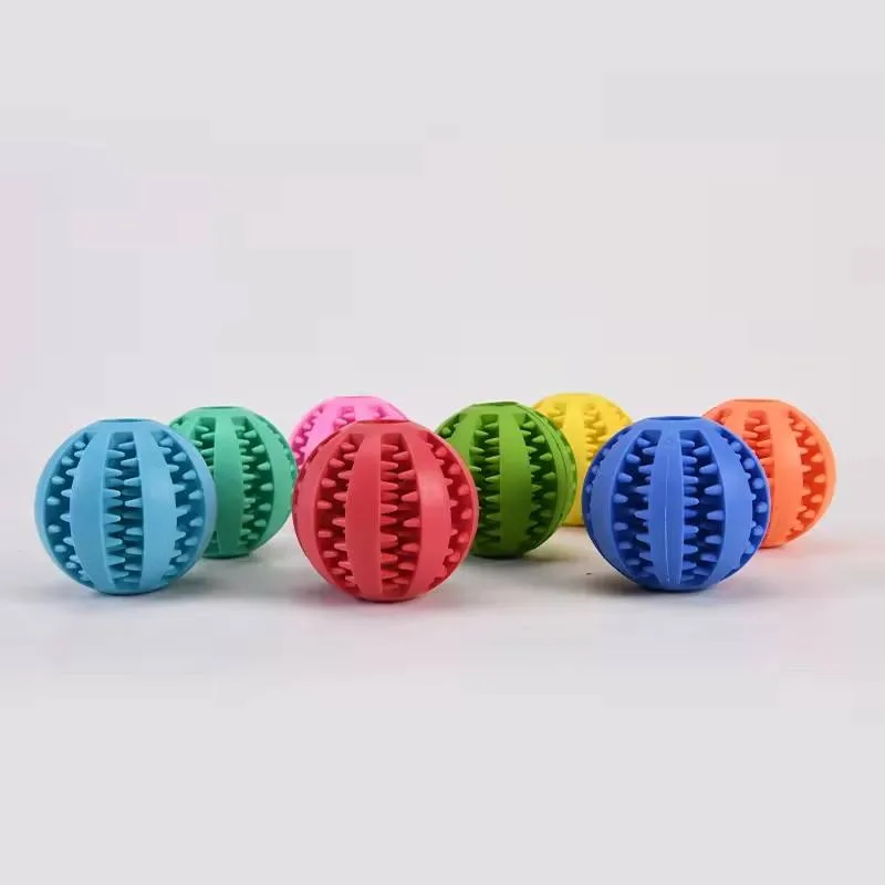 Tough Natural Rubber Dog Chew Ball Toy Teeth Cleaning Interactive