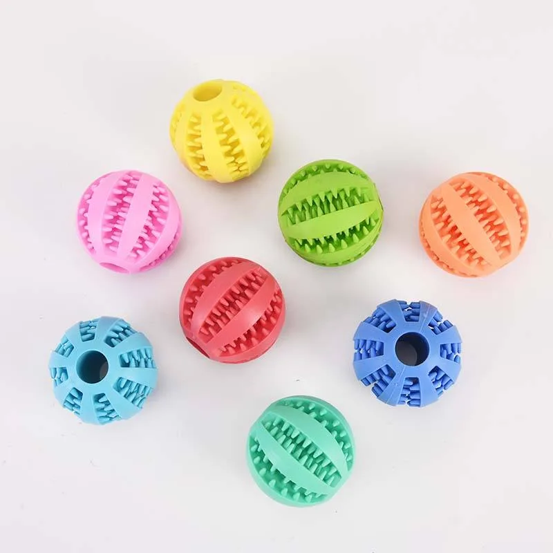 Tough Natural Rubber Dog Chew Ball Toy Teeth Cleaning Interactive