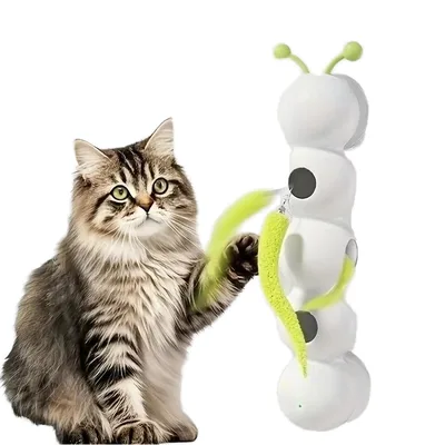 Automatic Whack A Mole Cat Feather Toy Electric Fluffy Tail Hunting Teaser