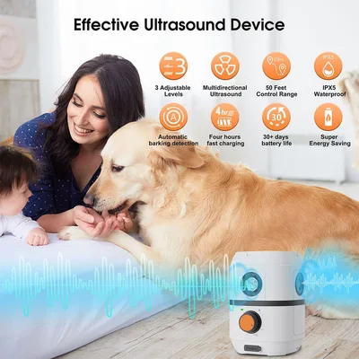 Ultrasonic Dog Repeller Triple Ultrasonic Waterproof Rechargeable Bark Control